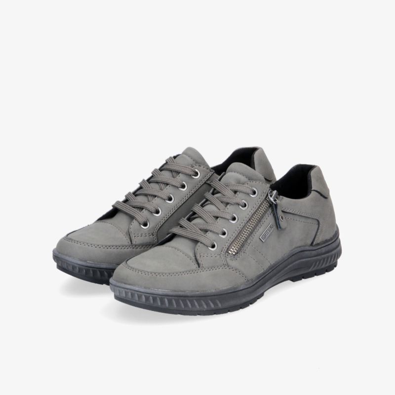 Moderne graue Sneakers mit Schnürung und Reißverschluss, ideal für Komfort und Stil im Alltag