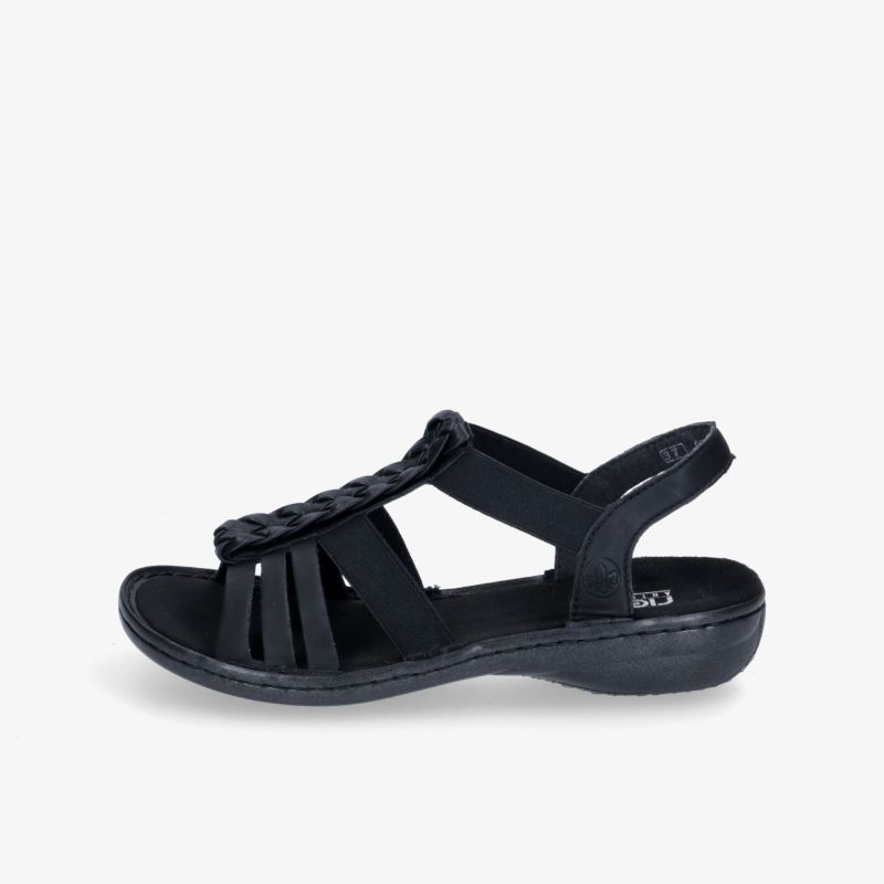 Stilvolle schwarze Sandale mit Riemchendesign und bequemem Fußbett, ideal für den täglichen Gebrauch.