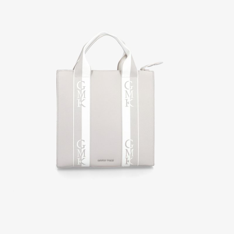 Elegante beige Tasche mit strukturiertem Muster, stabilen Griffen und praktischem Reißverschluss.
