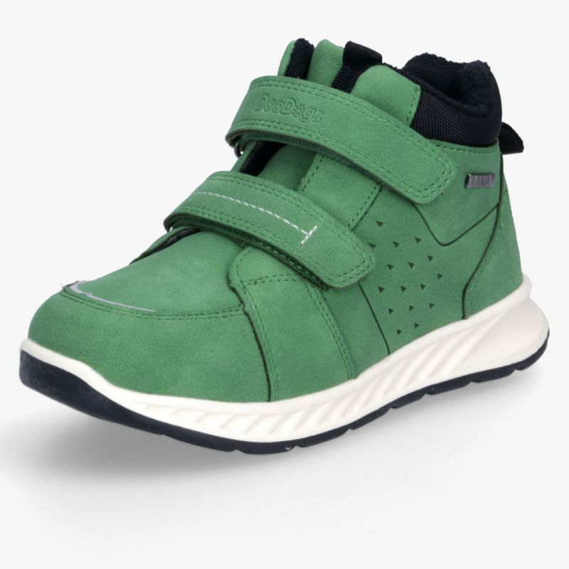 Sportlicher grüner Schuh mit zwei Klettverschlüssen, gepolstertem Knöchel und rutschfester Sohle für hohen Komfort
