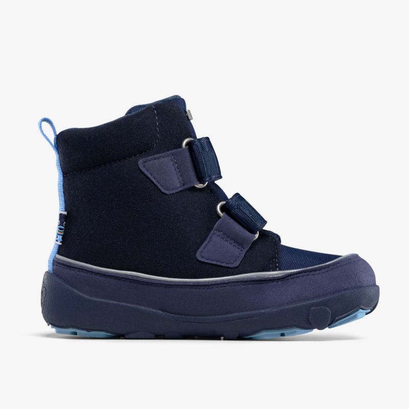 Verstellbarer Winterstiefel in Dunkelblau mit robuster Sohle, ideal für kalte Tage und optimalen Komfort.