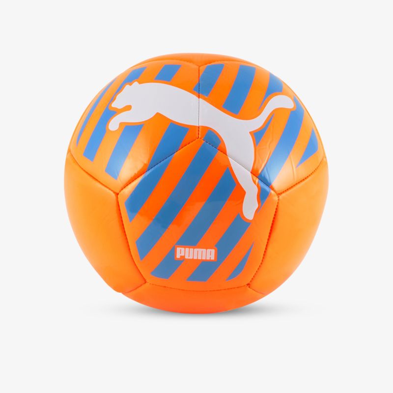 Leuchtender orange-blauer Fußball mit dynamischem Design, ideal für intensives Spiel und Training.