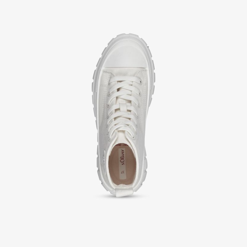 Weißer Sneaker mit klassischem Design und komfortabler Sohle in der Ansicht von oben.