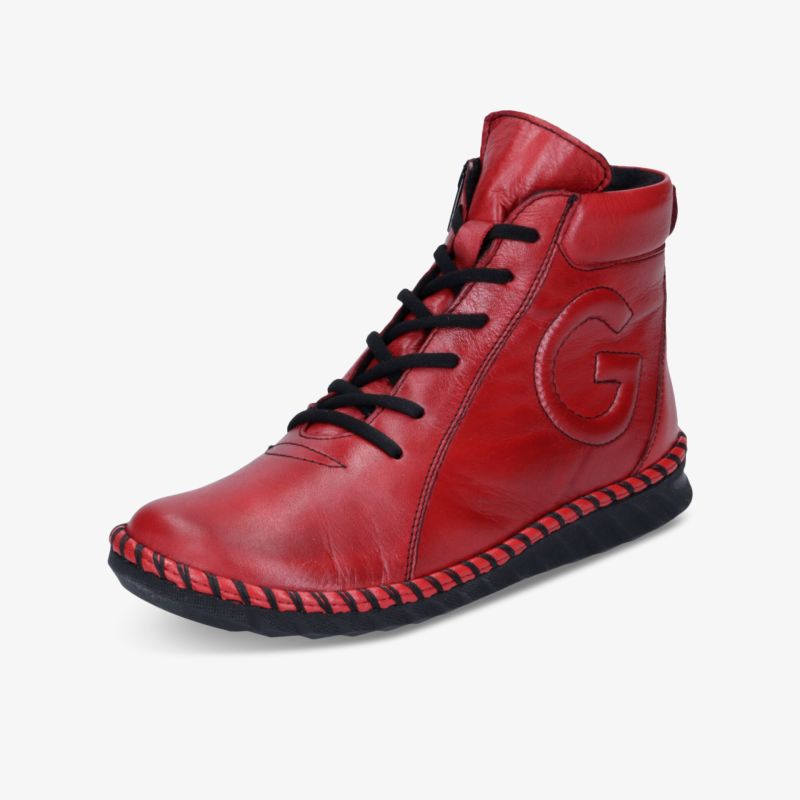 Roter Lederschuh mit flexibler Sohle und bequemer Schnürung, sportlich und stilvoll im Design