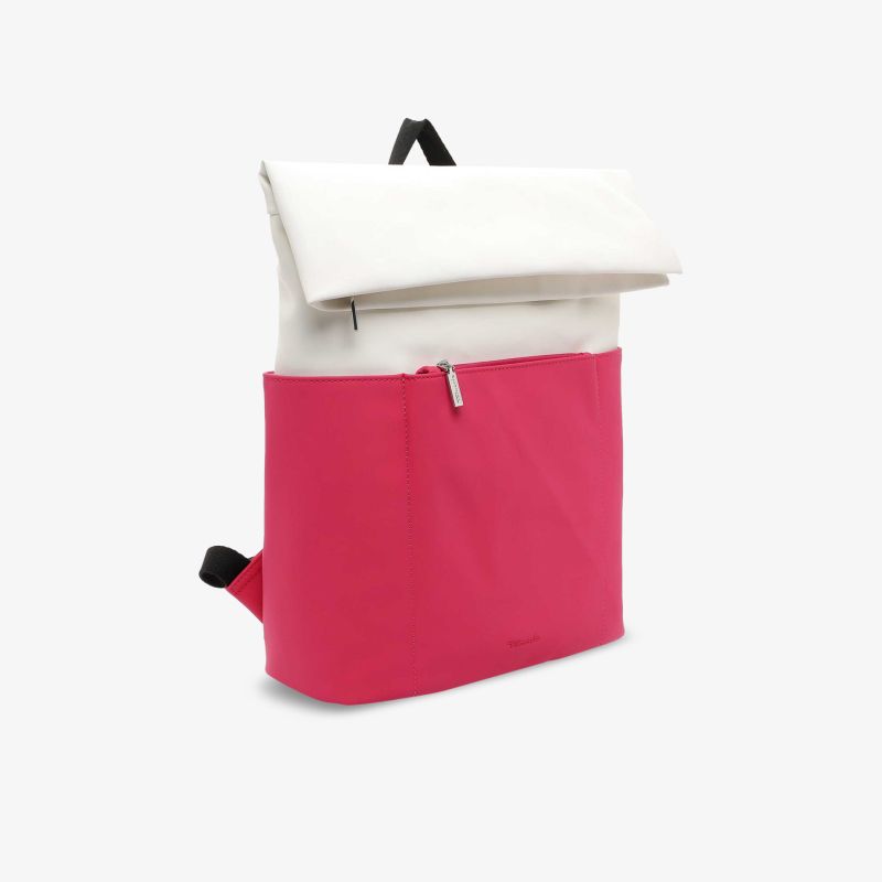 Moderner Rucksack in Weiß und Rosa mit geräumigem Hauptfach und praktischem Frontreißverschluss