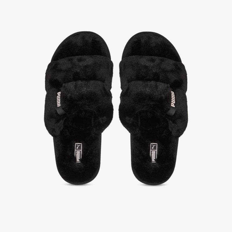 Schwarze, flauschige Pantoffeln für maximalen Komfort und stilvollen Auftritt.