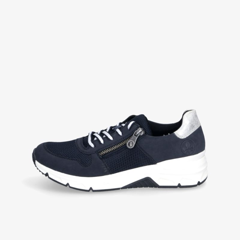 Sportlicher blauer Sneaker mit weißer Sohle und praktischem Reißverschluss, komfortabel und leicht