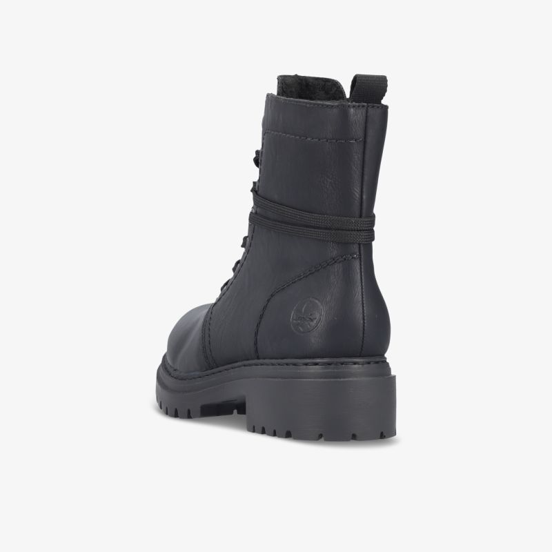 Schwarzer robuster Schnürstiefel mit rutschfester Sohle und stabilem Design, ideal für komfortablen Halt