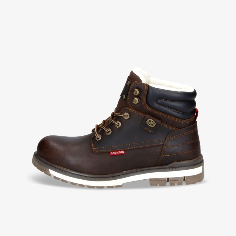 Lederstiefel mit warmem Futter und robuster rutschfester Sohle in Braun, ideal für diverse Wetterbedingungen.