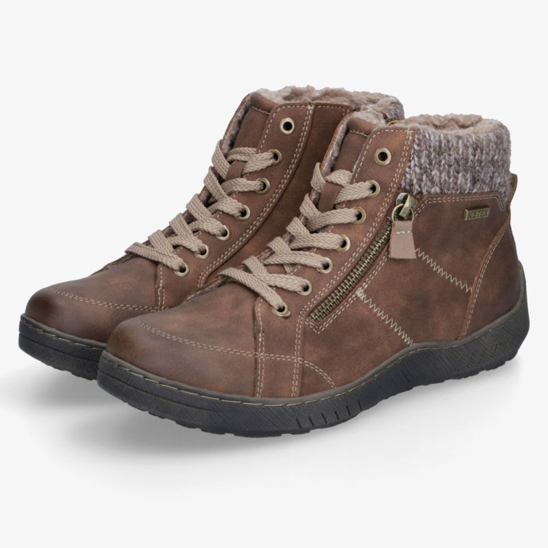 Warme, robuste braune Winterstiefel mit Schnürung und praktischem Reißverschluss für sicheren Halt und Komfort