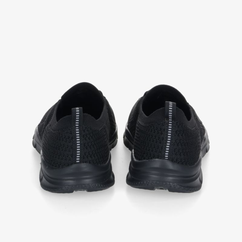 Schwarze Sportschuhe hinten, leichtes und flexibles Material, komfortable rutschfeste Sohle