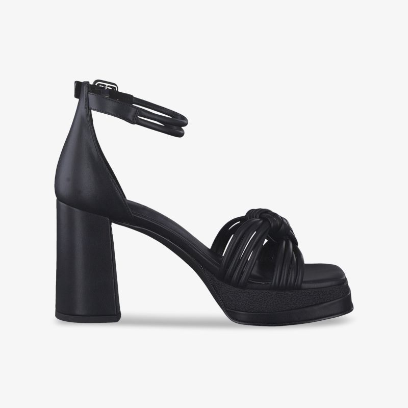 Elegante schwarze Sandalen mit Blockabsatz und verstellbarem Schnallenverschluss für stilvolle Anlässe.