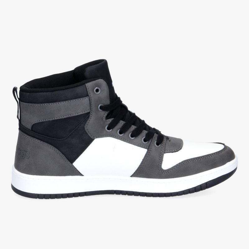 Moderner grauer und weißer High-Top-Sneaker aus strapazierfähigem Material für sportlichen Komfort
