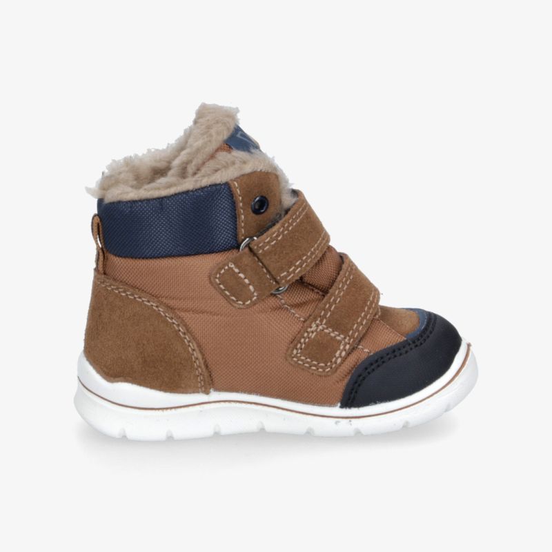 Warmer brauner Winterstiefel mit Klettverschluss, rutschfester Sohle und robustem Design für sicheren Halt
