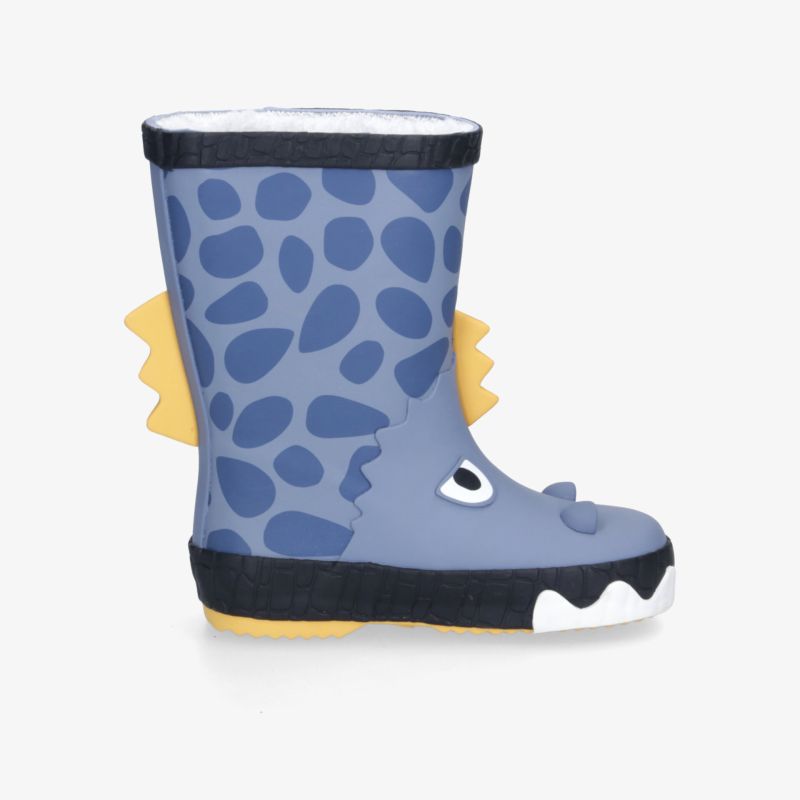 Gummistiefel im Dinosaurier-Design mit rutschfester Sohle für maximalen Komfort bei Regen und Matsch.