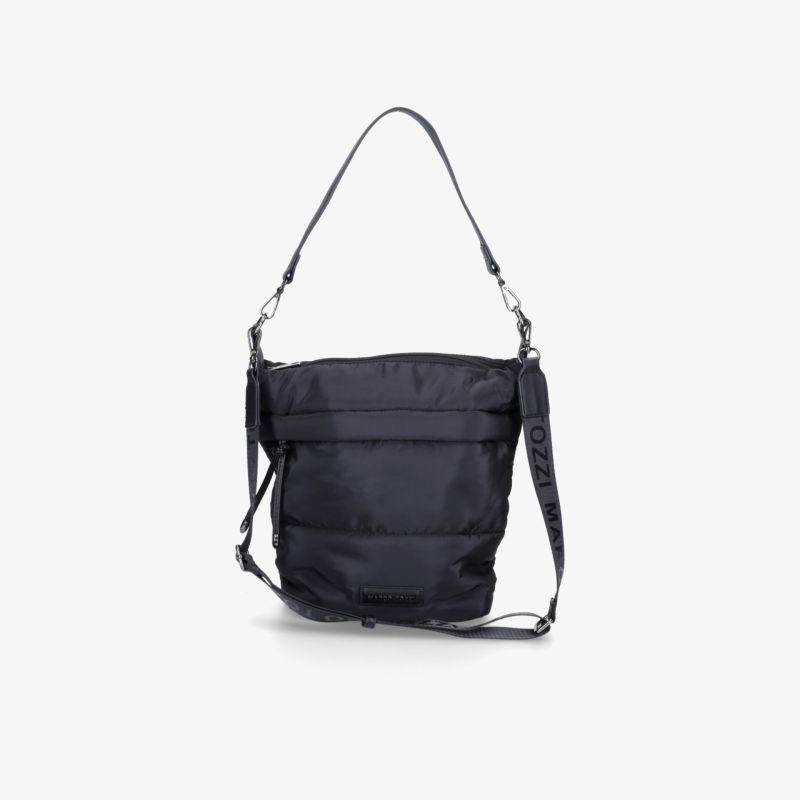 Schwarze Schultertasche mit verstellbarem Riemen, geräumig und leicht, ideal für Alltag und Reisen