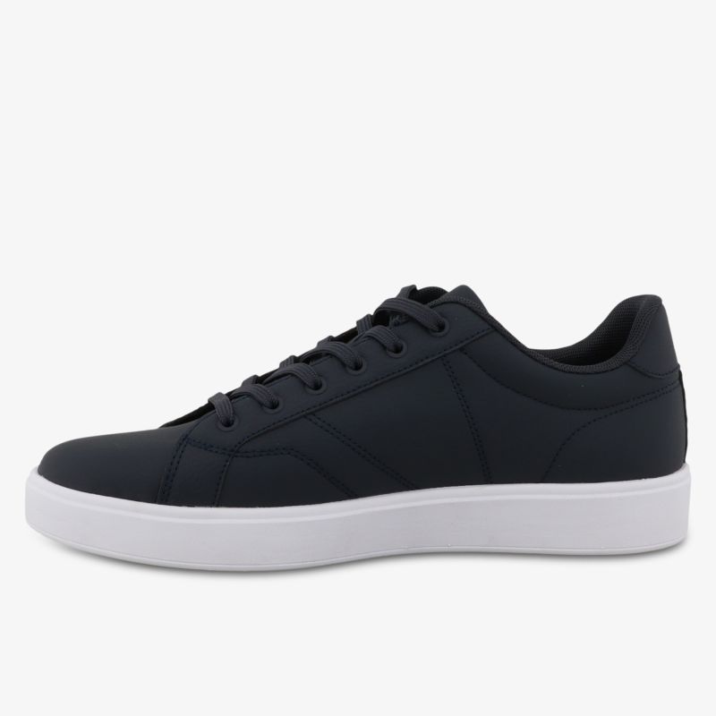 Schwarzer Sneaker mit weißer Sohle seitlich aufgenommen, modern und komfortabel für den Alltag