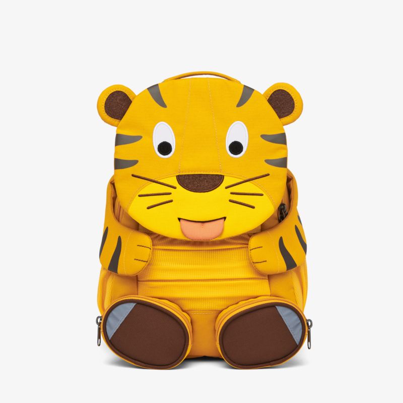 Tier-Rucksack in Tigerform, ideal für Kinder, mit fröhlichem Design und praktischen Taschen.