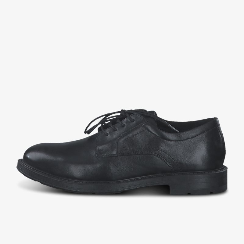 Eleganter schwarzer Schnürschuh aus hochwertigem Material, klassischer Look, ideal für formelle Anlässe.