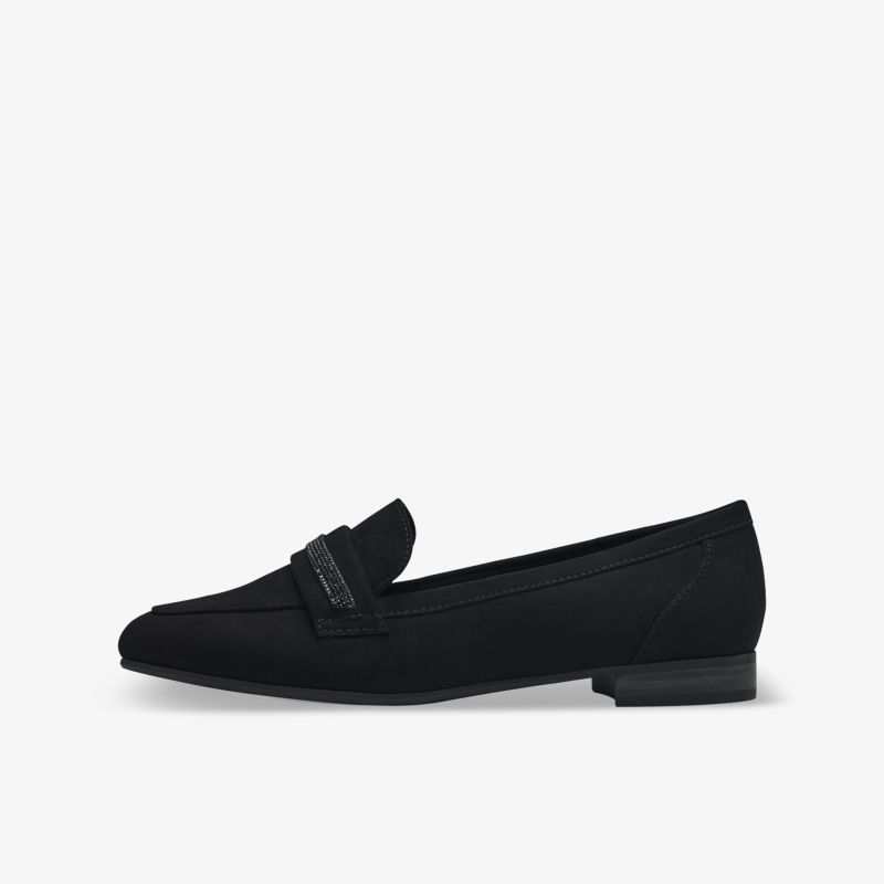 Schwarzer eleganter Loafer mit flachem Absatz und hochwertigem Material für bequemen und stilvollen Tragekomfort
