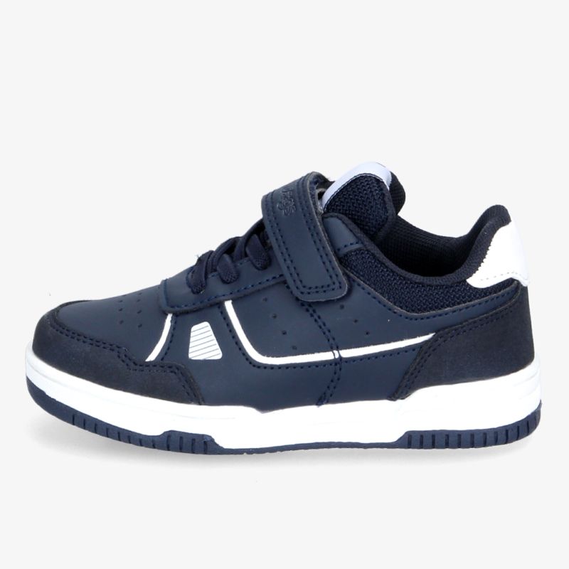 Blauer Sneaker mit weißer Sohle und Klettverschluss, ideal für sportliche Aktivitäten und den Alltag.