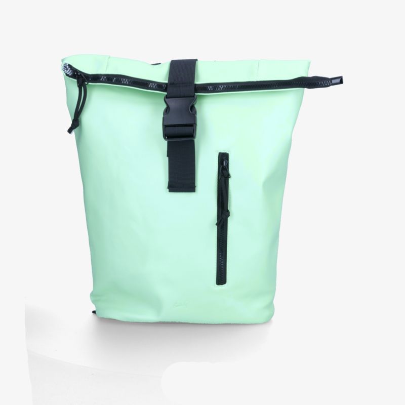 Moderner wasserabweisender Rucksack mit robustem Verschluss und praktischem Reißverschluss in mintgrüner Farbe