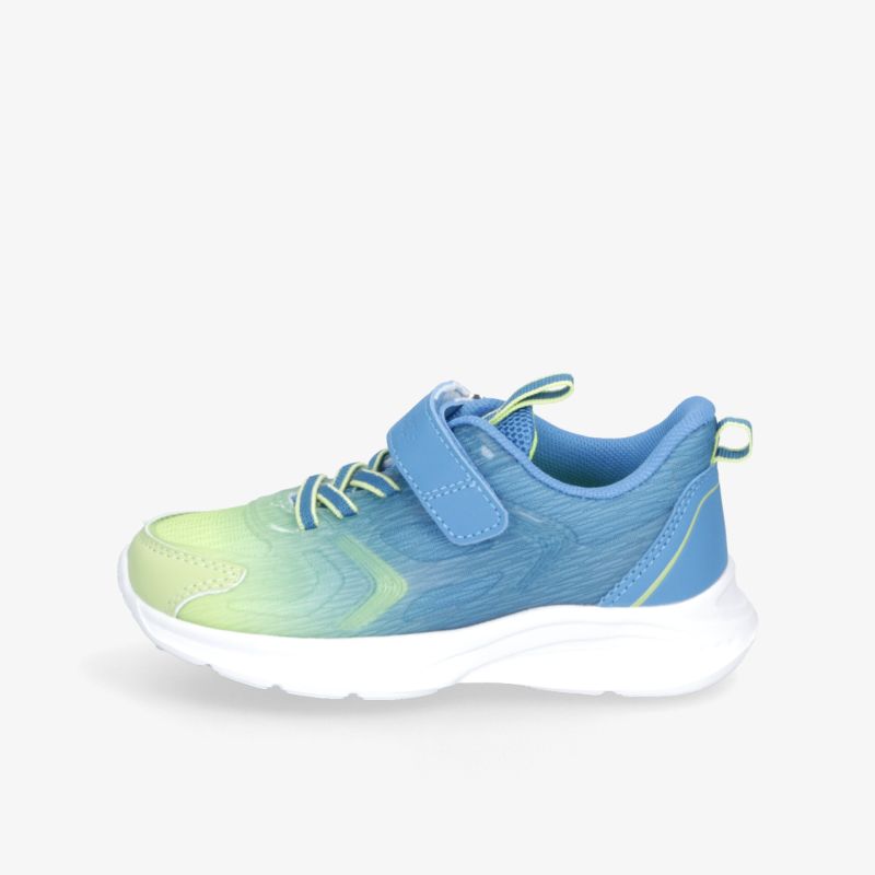 Leichter blauer Sneaker mit flexiblem Material und klettverschluss für bequemen und sicheren halt