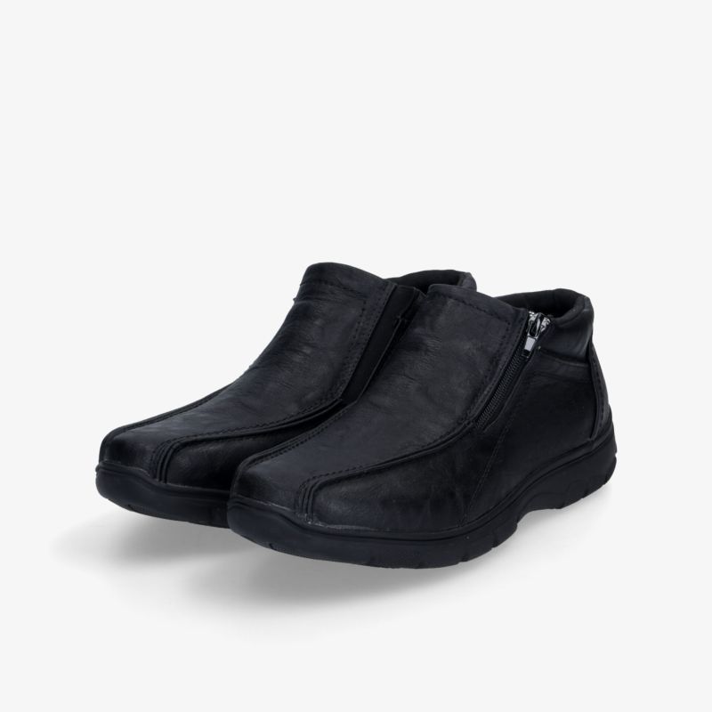 Bequeme schwarze Halbschuhe mit Reißverschluss, robustem Material und rutschfester Sohle für hohen Tragekomfort