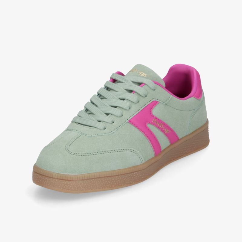 Sportlicher grauer Sneaker mit pinken Akzenten, gepolsterter Einstieg und rutschfester Gummisohle für optimalen Komfort