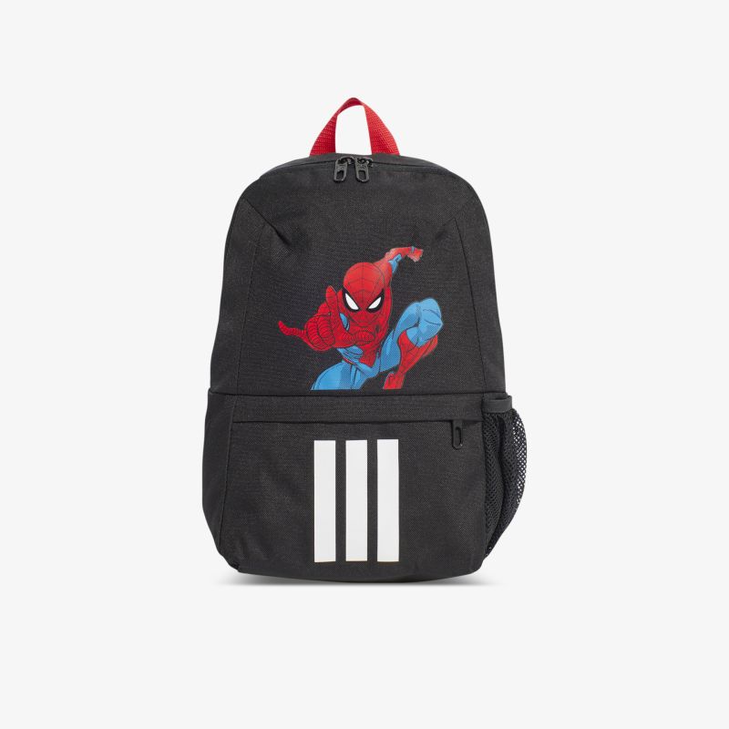 Schwarzer Rucksack mit markantem Spiderman-Motiv und praktischem Frontfach, robust und funktional für den Alltag