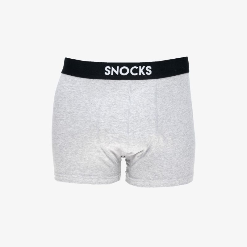 graue herrenunterhose mit elastischem bund und Snocks Logo, bequem und atmungsaktiv