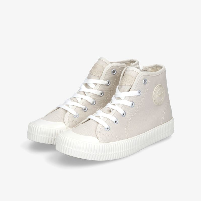 Weiße Canvas-Sneaker mit hoher Gummisohle und klassischem Schnürstil für zeitlosen Komfort