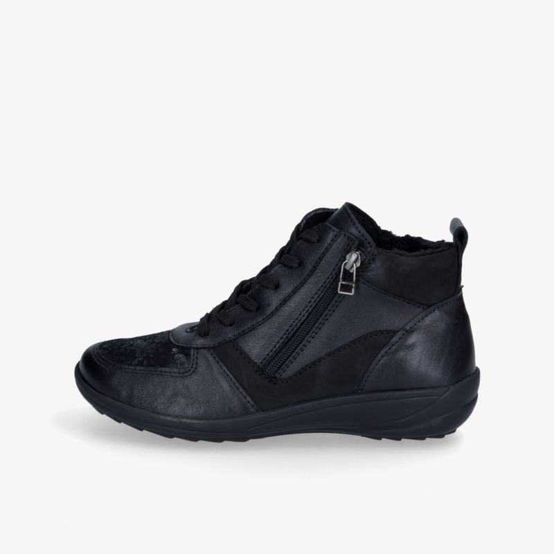 Bequemer schwarzer Schnürschuh mit Reißverschluss und rutschfester Sohle für den täglichen Komfort.