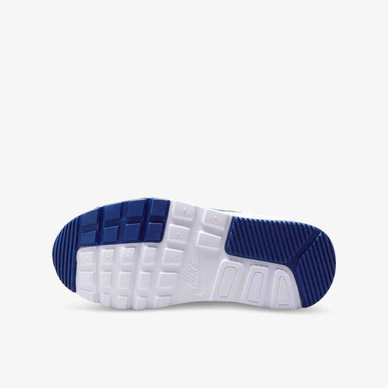 Rutschfeste Sohle mit robustem, sportlichem Design in Blau-Weiß für maximalen Komfort und Flexibilität.