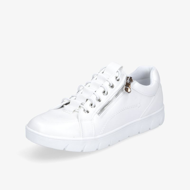 Moderner weißer Sneaker mit seitlichem Reißverschluss, bequeme Passform und robuster Sohle für sportlichen Komfort