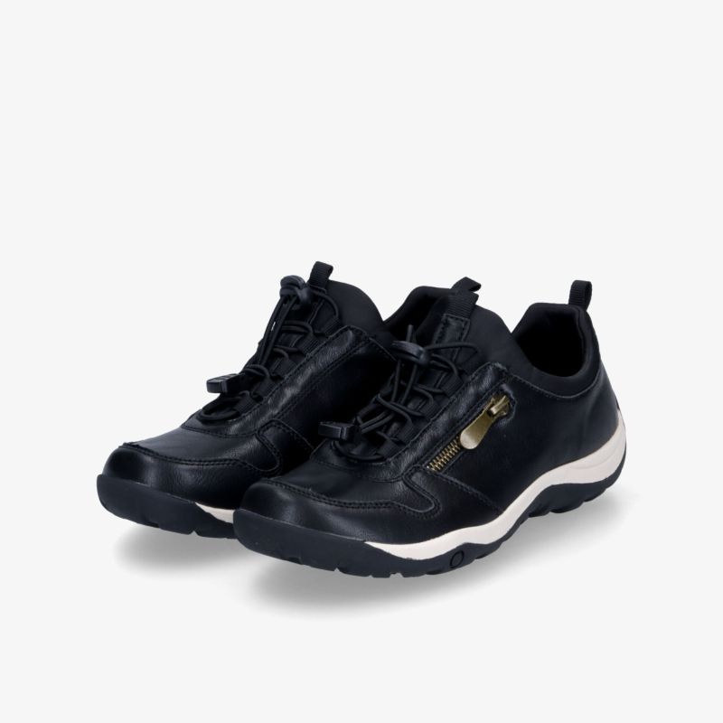 Schwarze sportliche Schuhe mit robuster, rutschfester Sohle und komfortablem Design, perfekt für aktive Nutzung