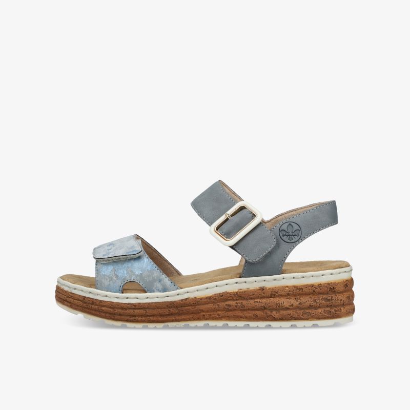 Seitliche Ansicht einer grauen Sandale mit verstellbarem Riemen und gepolsterter Sohle für hohen Komfort