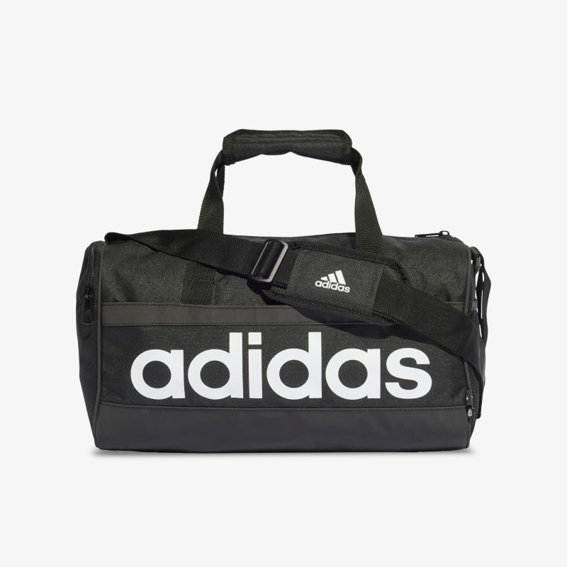 Schwarze adidas Sporttasche mit großem Logo, ideal für Fitness und Reisen