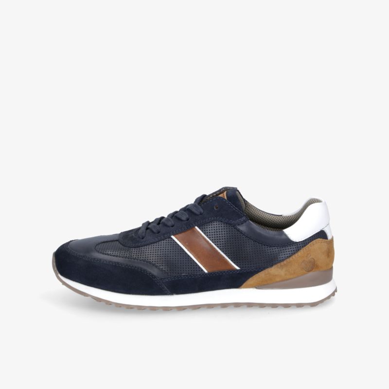 Sportlicher blauer Sneaker mit Lederdetails, atmungsaktiv und leichter Sohle für hohen Tragekomfort
