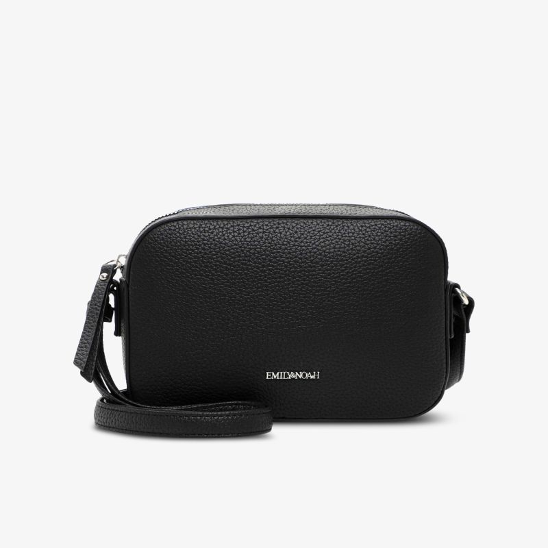 Elegante schwarze Umhängetasche aus hochwertigem Leder mit praktischem Reißverschlussfach und schlichtem Design