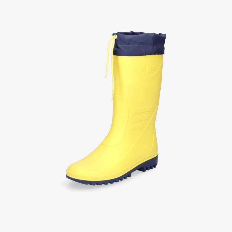 Hochwertige, gelbe Gummistiefel mit verstellbarem Schaft und rutschfester Sohle für maximalen Komfort bei Nässe.