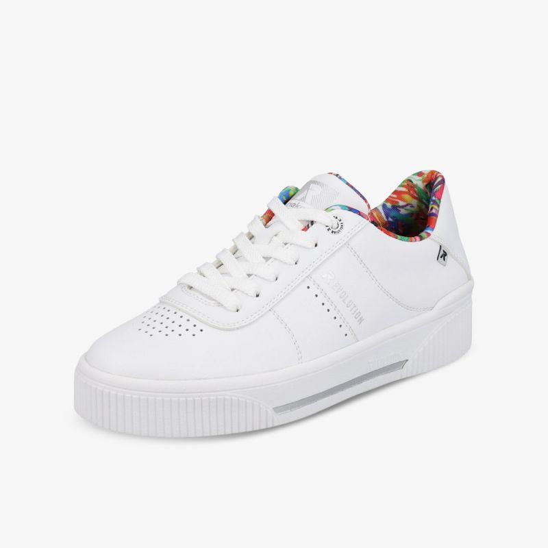 Moderner weißer Sneaker mit komfortabler Passform und stilvollem Akzent im Innenbereich.