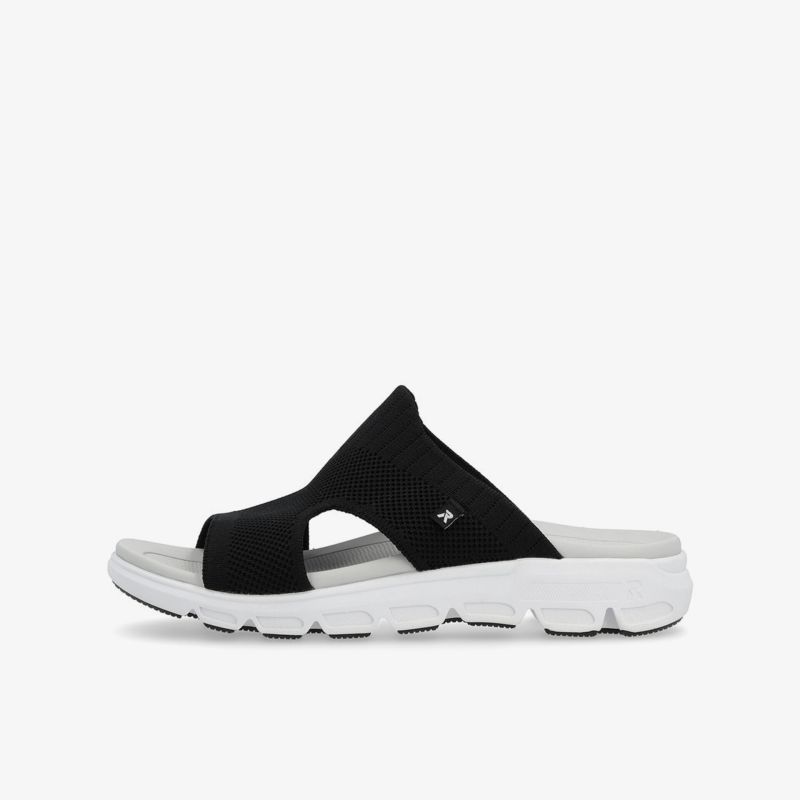 Schwarze Sportsandale mit weißer flexibler Sohle, offenem Design und rutschfester Struktur für Komfort