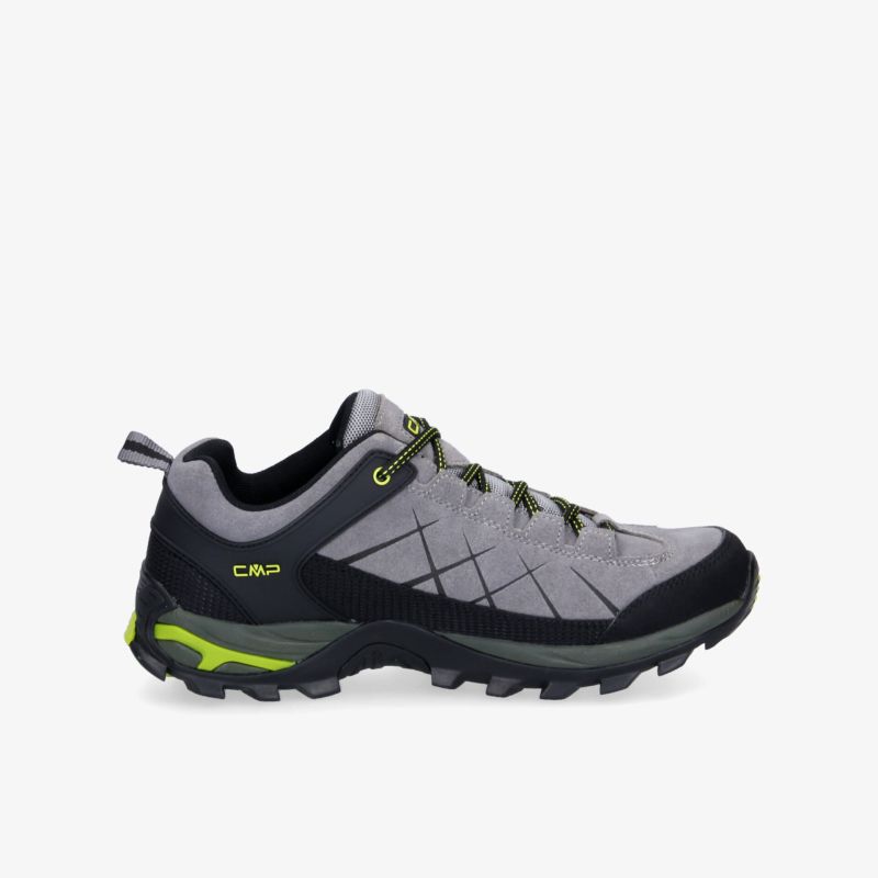 Grauer Wanderschuh mit robustem Profil, ideal für Outdoor-Aktivitäten und Komfort.