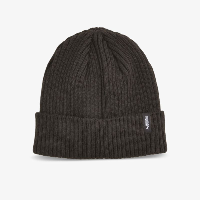 Schwarze Strickmütze mit Rippstrickmuster, warm und bequem, klassische, vielseitige Winterkopfbedeckung