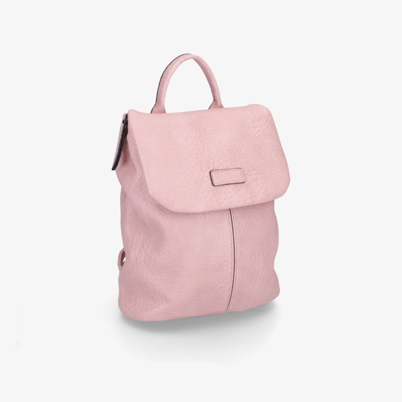 Moderner rosa Rucksack in schräger Vorderansicht, kompakt und praktisch für den Alltag