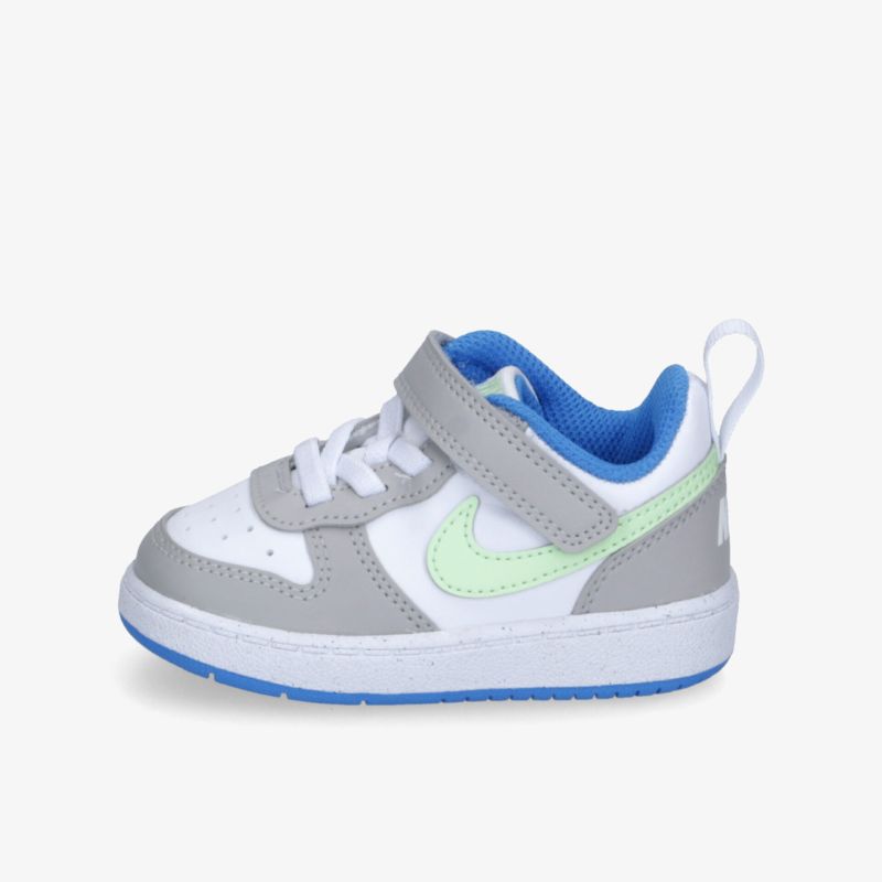 Kinder Sneaker in Grau mit blauen Details, bequemer Klettverschluss und weiße rutschfeste Sohle für aktiven Komfort