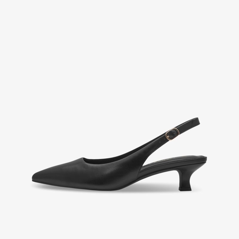 Eleganter schwarzer Slingback Schuh mit spitzer Zehenform und bequemem Absatz, verstellbarer Riemen für optimalen Sitz