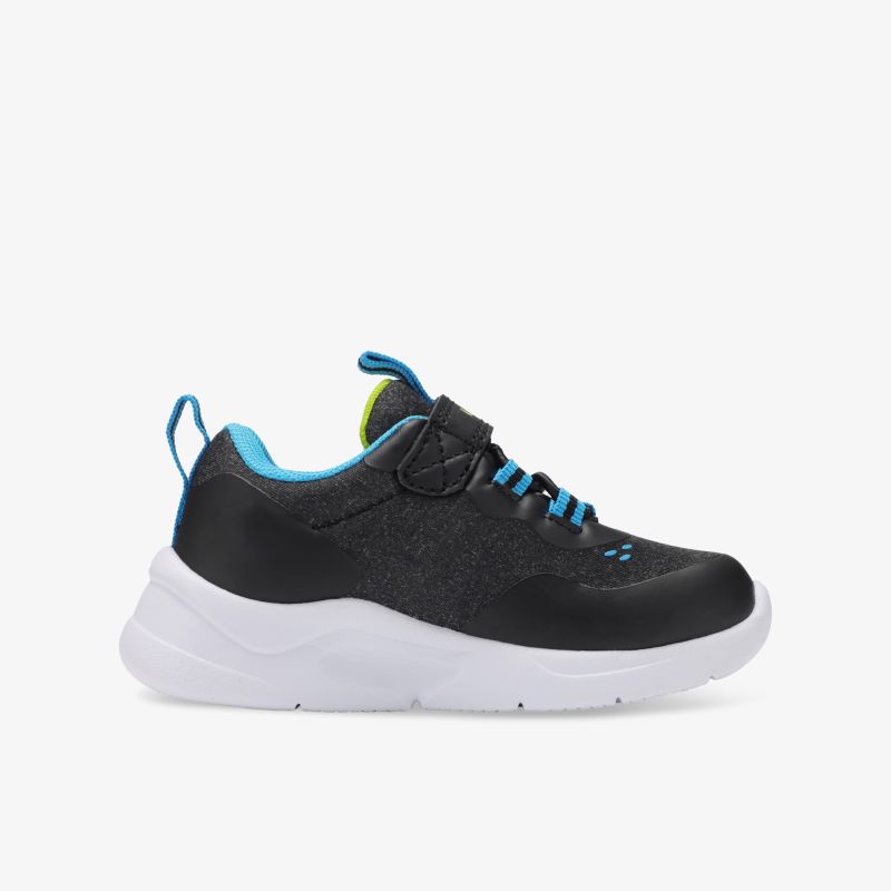 Schwarzer leichter Sneaker mit weißer Sohle und gepolstertem Schaft, sportlich und bequem für Alltag und Sport