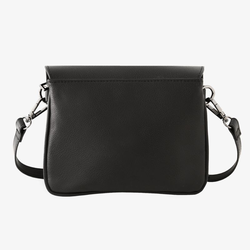 Schlichte schwarze Ledertasche mit glatter Oberfläche und abnehmbarem Schulterriemen, minimalistisch elegant